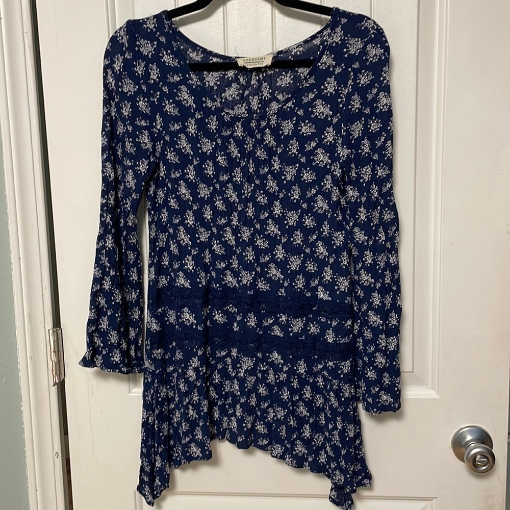 Crescent Blue Floral Lace Boho Top